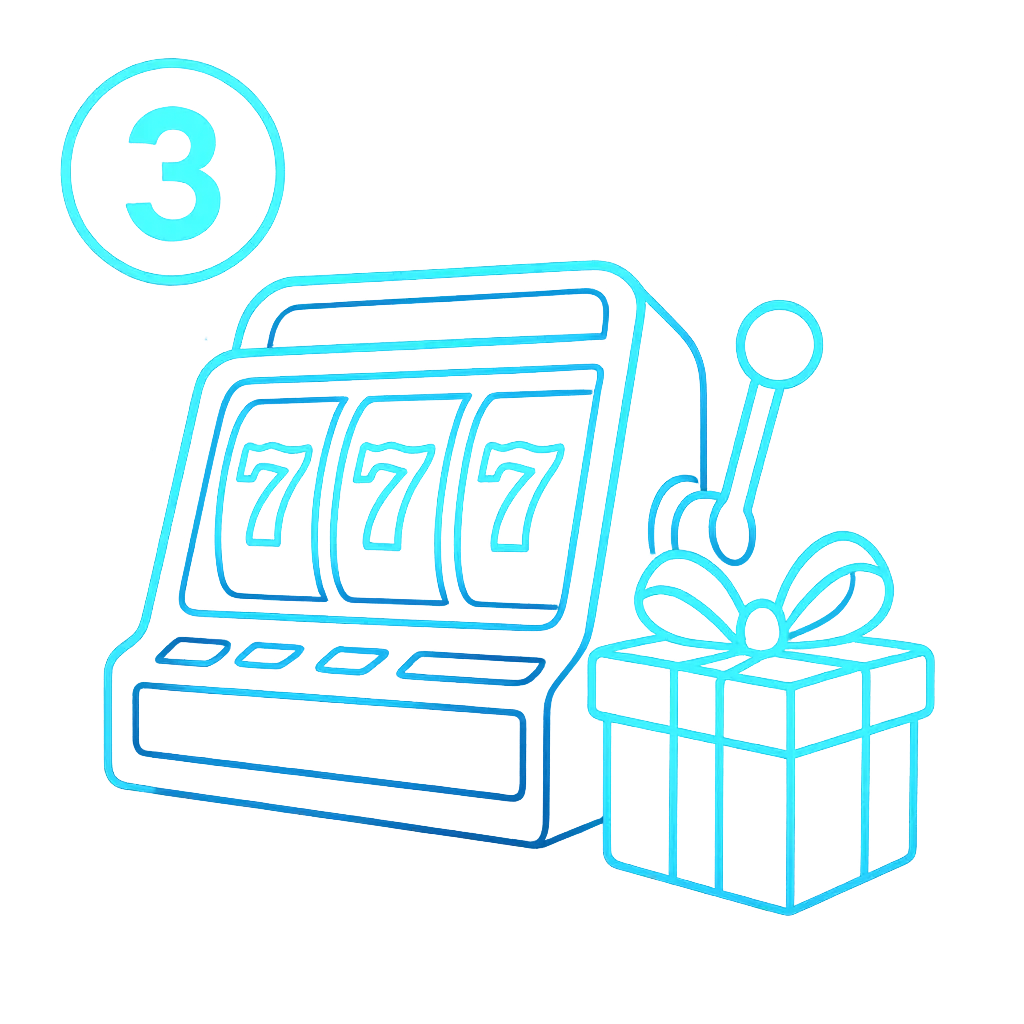 Illustration of slot reels and a bonus prize
